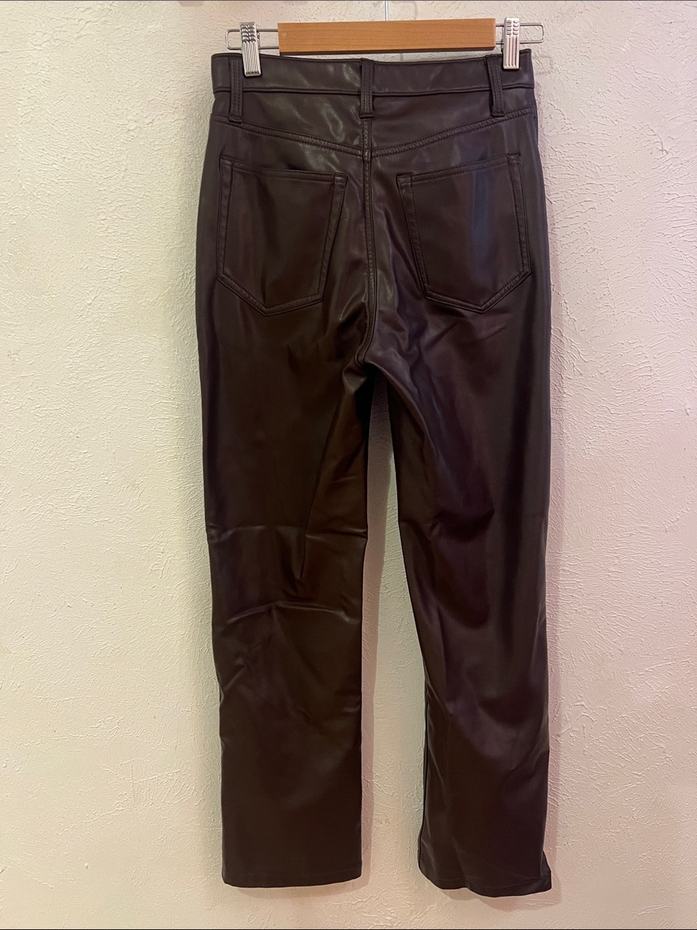 Abercrombie & Fitch Brown Faux Leather High-Rise Straight Pants - Picture 3 of 5